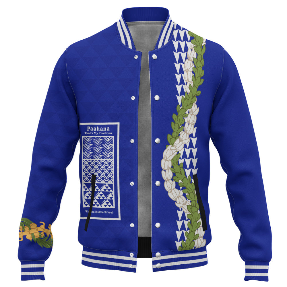 Waimea Middle Public Conversion Charter School Baseball Jacket Puakenikeni Maile Flower Lei