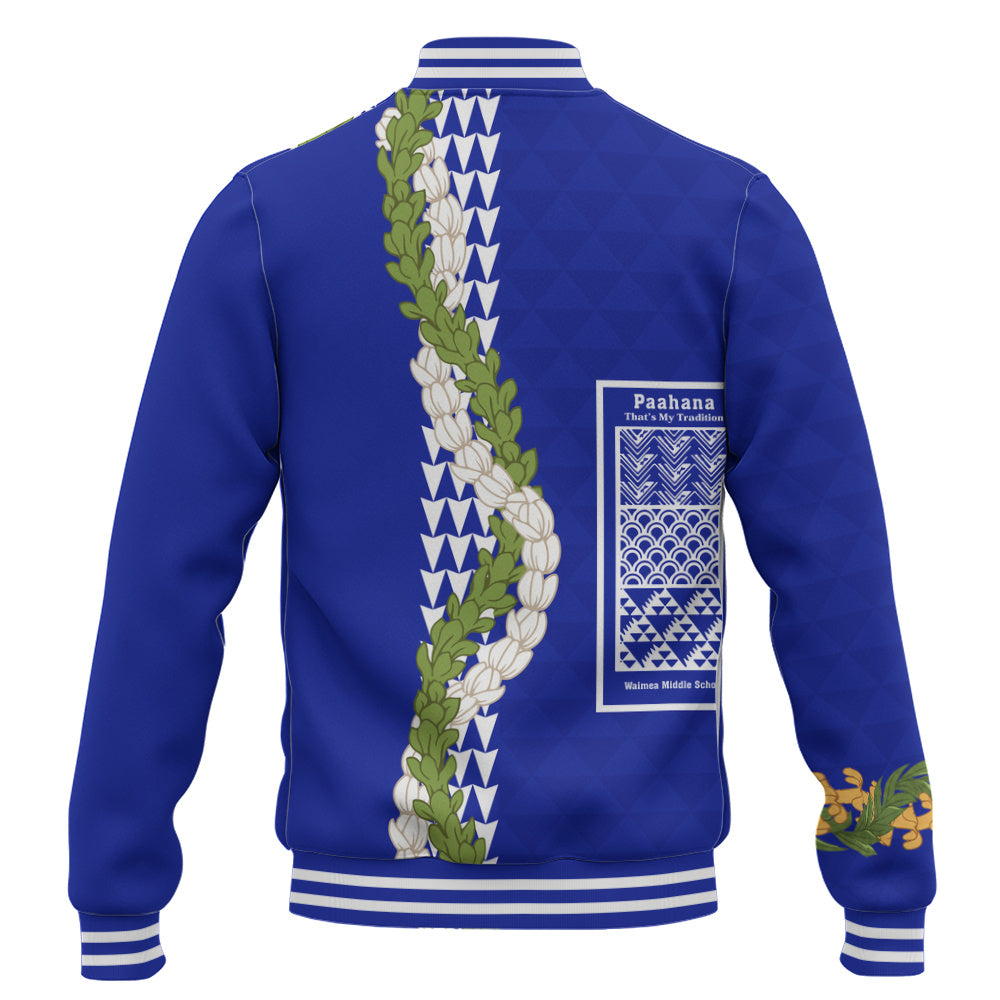 Waimea Middle Public Conversion Charter School Baseball Jacket Puakenikeni Maile Flower Lei