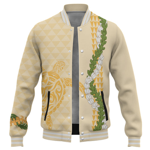 Hawaii Baseball Jacket Turtle Puakenikeni Maile Flower Lei