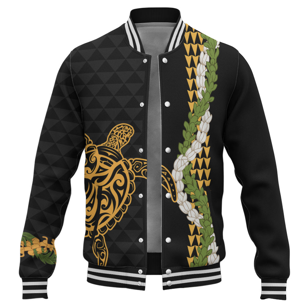 Hawaii Baseball Jacket Turtle Puakenikeni Maile Flower Lei