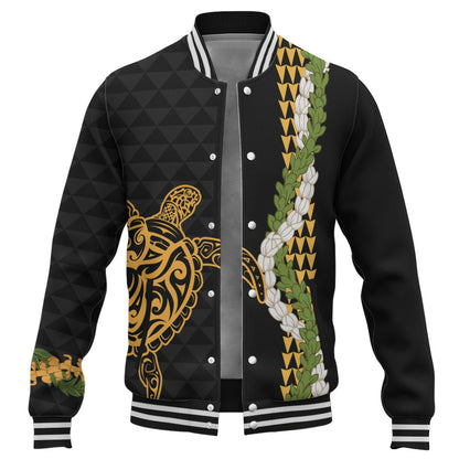 Hawaii Baseball Jacket Turtle Puakenikeni Maile Flower Lei