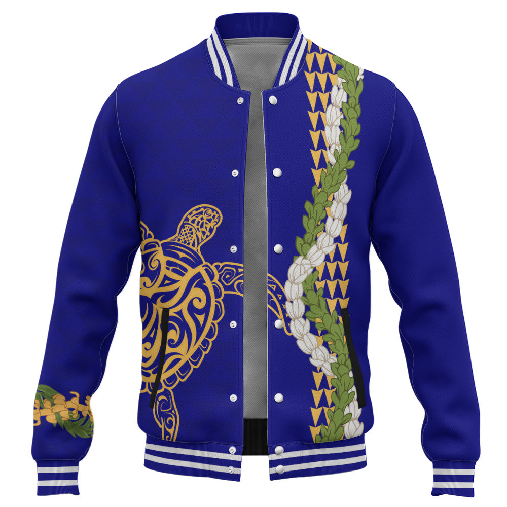 Hawaii Baseball Jacket Turtle Puakenikeni Maile Flower Lei