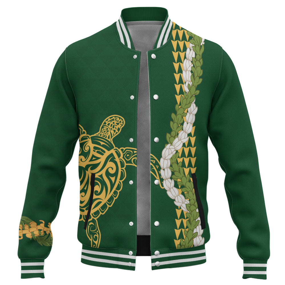 Hawaii Baseball Jacket Turtle Puakenikeni Maile Flower Lei