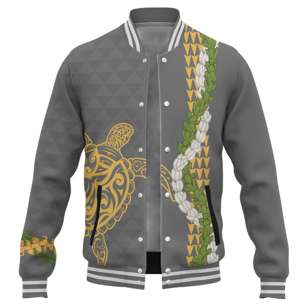 Hawaii Baseball Jacket Turtle Puakenikeni Maile Flower Lei