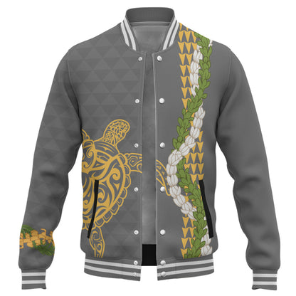 Hawaii Baseball Jacket Turtle Puakenikeni Maile Flower Lei