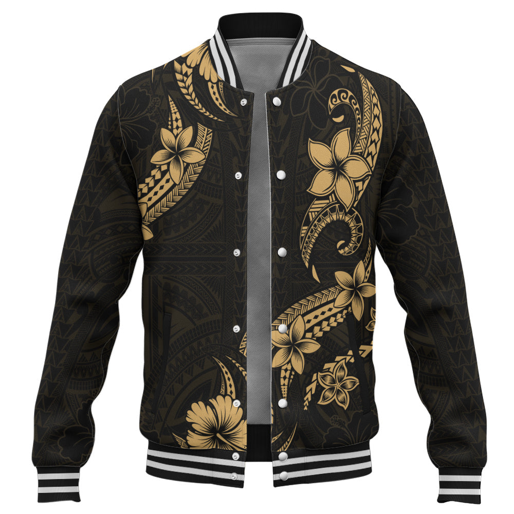 Hawaii Baseball Jacket Plumeria Tribal Wave