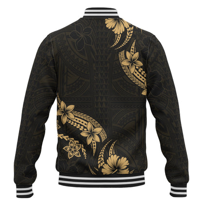 Hawaii Baseball Jacket Plumeria Tribal Wave