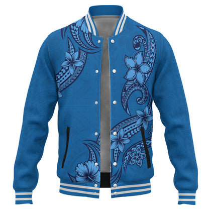 Hawaii Baseball Jacket Plumeria Tribal Wave