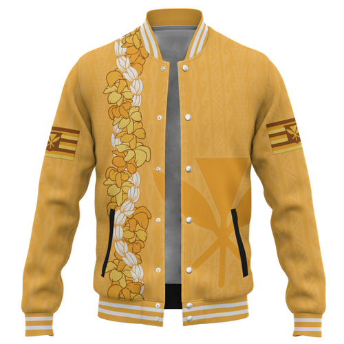Hawaii Baseball Jacket Flower Lei Kanaka Maoli Polynesia Island Style