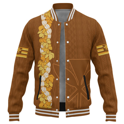 Hawaii Baseball Jacket Flower Lei Kanaka Maoli Polynesia Island Style