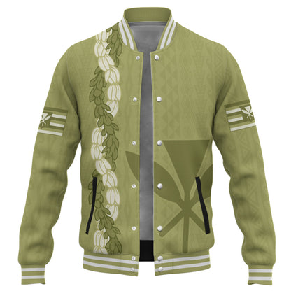 Hawaii Baseball Jacket Flower Lei Kanaka Maoli Polynesia Island Style