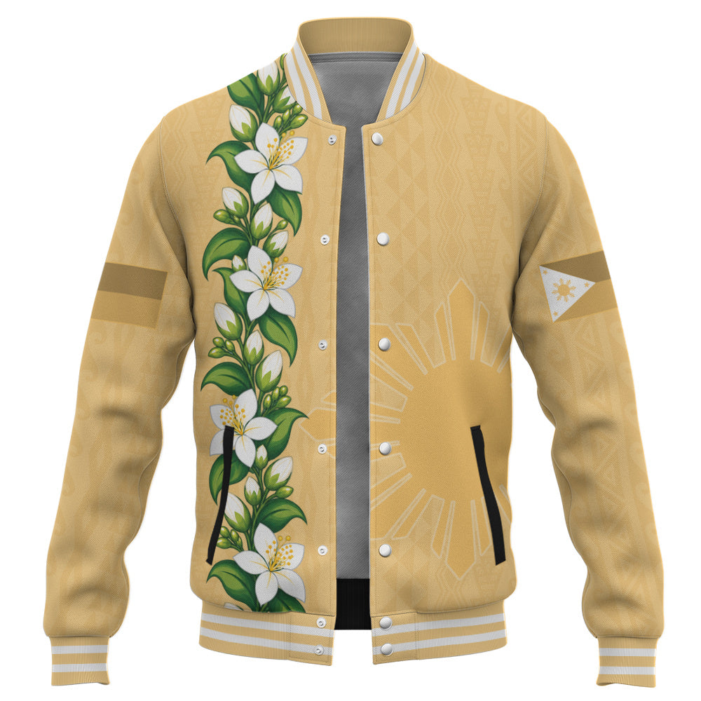Philippines Filipinos Baseball Jacket Sampaguita Flower Tribal Polynesian Sun Island Style