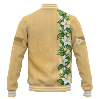 Philippines Filipinos Baseball Jacket Sampaguita Flower Tribal Polynesian Sun Island Style