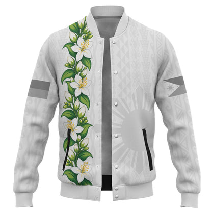 Philippines Filipinos Baseball Jacket Sampaguita Flower Tribal Polynesian Sun Island Style