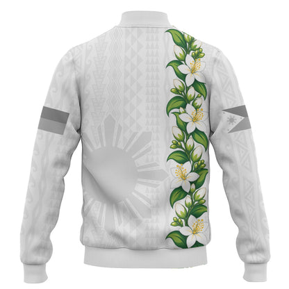 Philippines Filipinos Baseball Jacket Sampaguita Flower Tribal Polynesian Sun Island Style