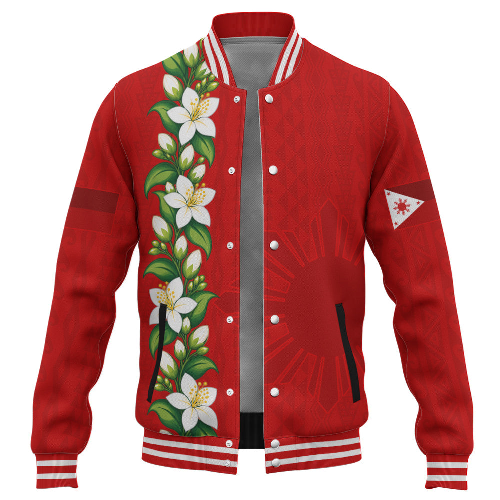 Philippines Filipinos Baseball Jacket Sampaguita Flower Tribal Polynesian Sun Island Style