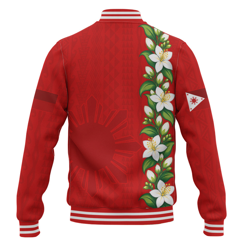 Philippines Filipinos Baseball Jacket Sampaguita Flower Tribal Polynesian Sun Island Style