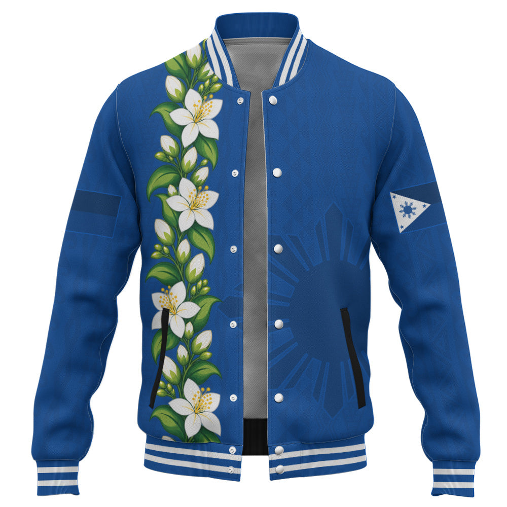 Philippines Filipinos Baseball Jacket Sampaguita Flower Tribal Polynesian Sun Island Style