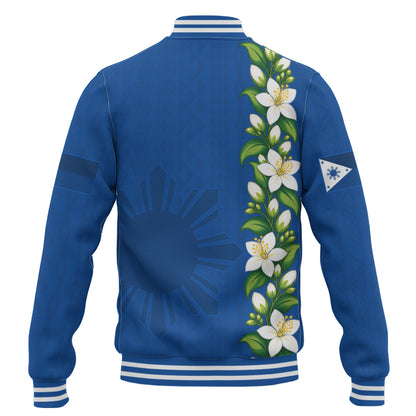 Philippines Filipinos Baseball Jacket Sampaguita Flower Tribal Polynesian Sun Island Style