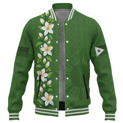 Philippines Filipinos Baseball Jacket Sampaguita Flower Tribal Polynesian Sun Island Style
