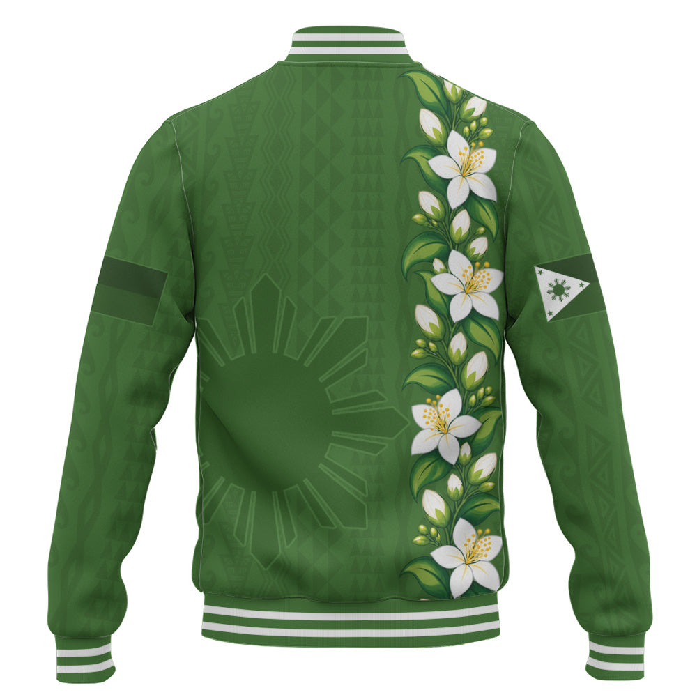 Philippines Filipinos Baseball Jacket Sampaguita Flower Tribal Polynesian Sun Island Style