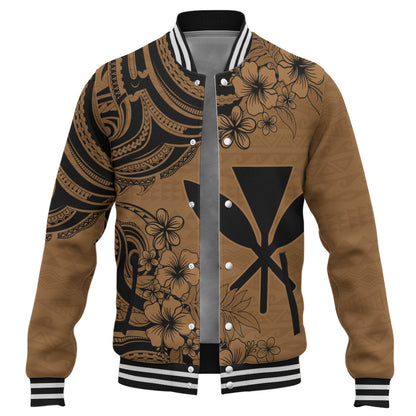 Hawaii Baseball Jacket Kanaka Maoli Hibiscus Polynesian Tribal Print Style