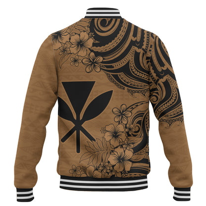 Hawaii Baseball Jacket Kanaka Maoli Hibiscus Polynesian Tribal Print Style