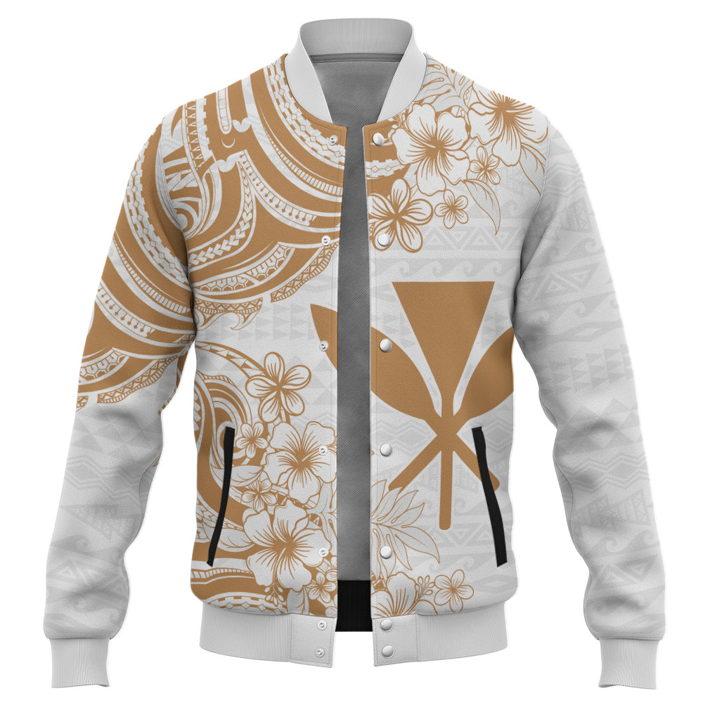 Hawaii Baseball Jacket Kanaka Maoli Hibiscus Polynesian Tribal Print Style