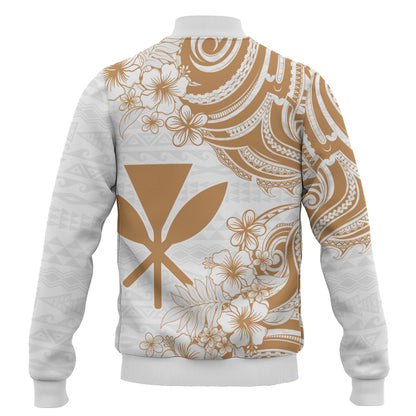 Hawaii Baseball Jacket Kanaka Maoli Hibiscus Polynesian Tribal Print Style