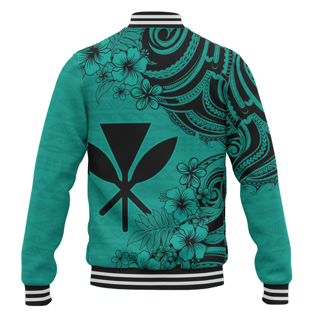 Hawaii Baseball Jacket Kanaka Maoli Hibiscus Polynesian Tribal Print Style