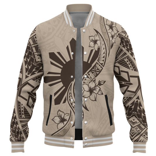 Philippines Filipinos Baseball Jacket Sun and Sampaguita Flower Tribal Pattern
