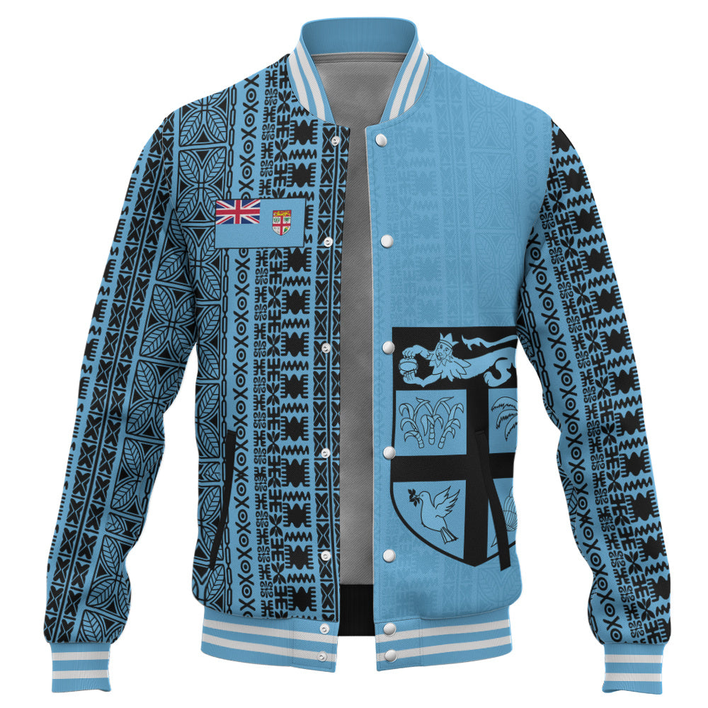 Fiji Baseball Jacket Fijian Flag National Crest Masi Tribal Heritage