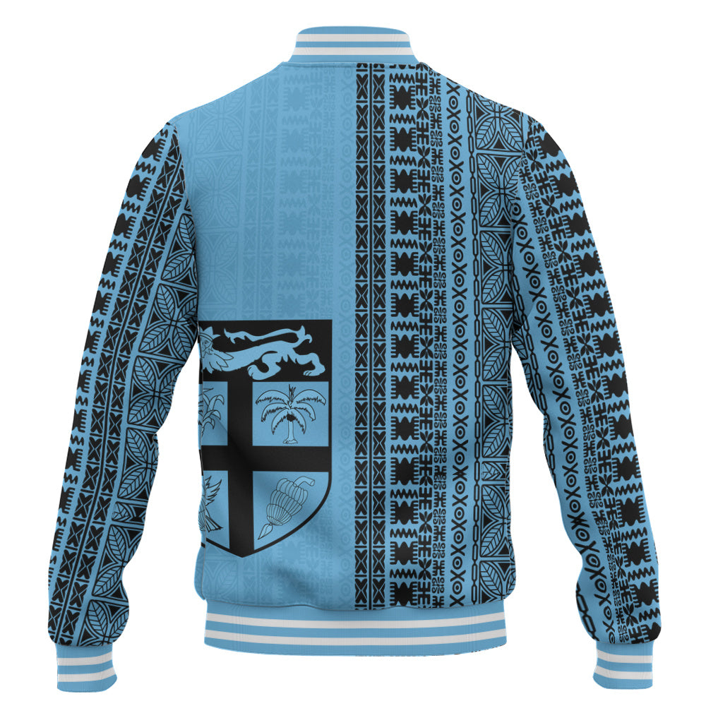 Fiji Baseball Jacket Fijian Flag National Crest Masi Tribal Heritage