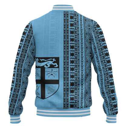 Fiji Baseball Jacket Fijian Flag National Crest Masi Tribal Heritage