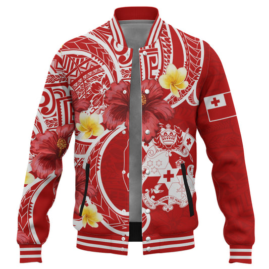 Tonga Baseball Jacket Royal Kingdom Crest Hibiscus Polynesian Tribal Heritage