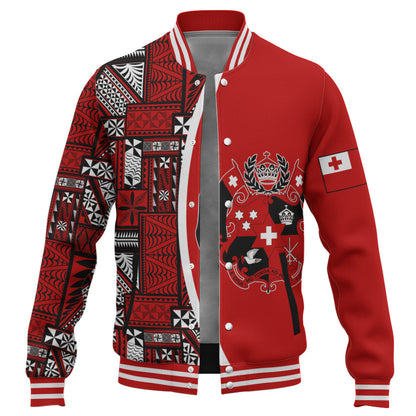 Tonga Baseball Jacket Royal Coat of Arms Traditional Tongan Tribal Heritage