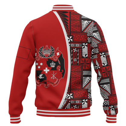 Tonga Baseball Jacket Royal Coat of Arms Traditional Tongan Tribal Heritage