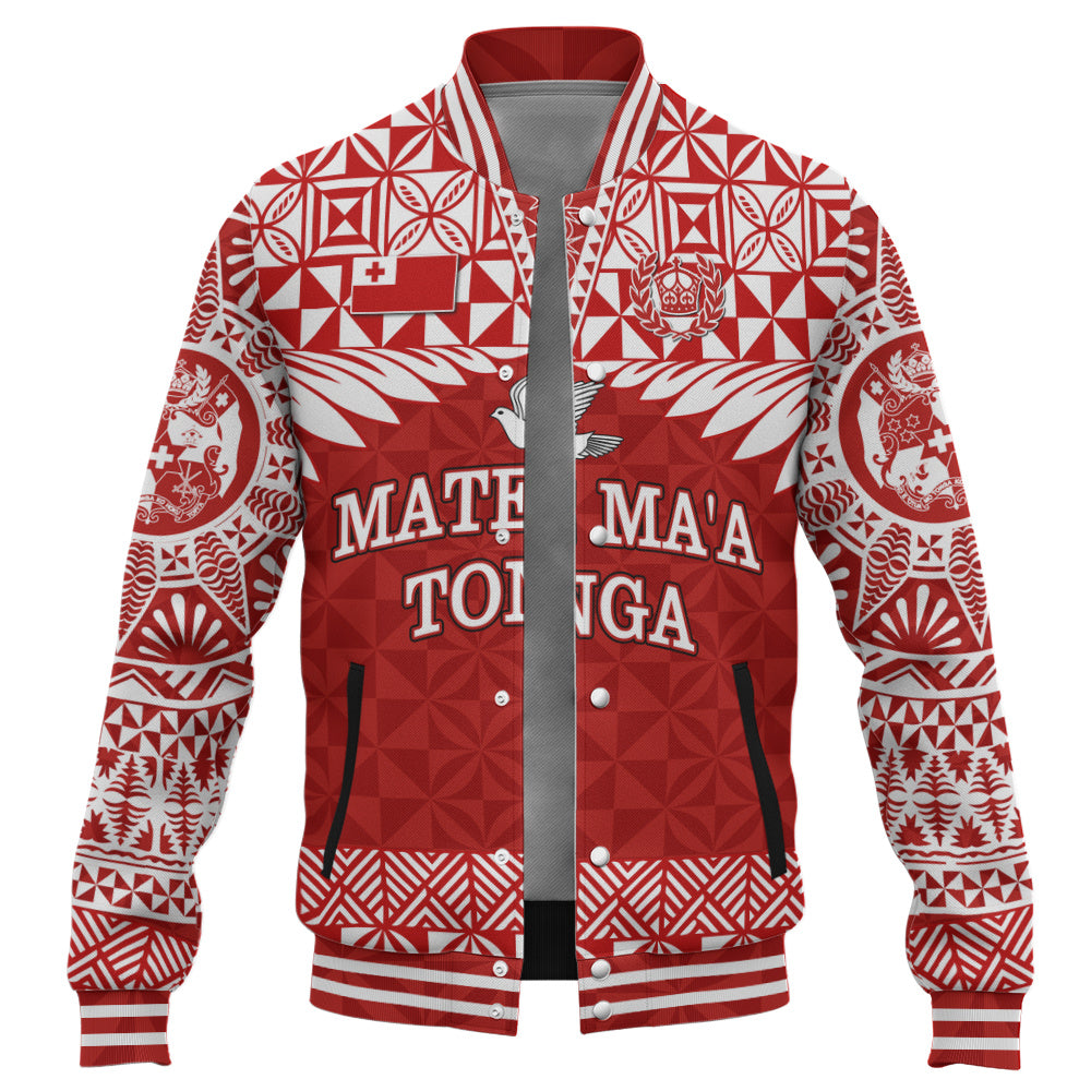 Tonga Baseball Jacket Mate Ma'a Tonga Rugby Royal Crown Polynesian Tribal Pride