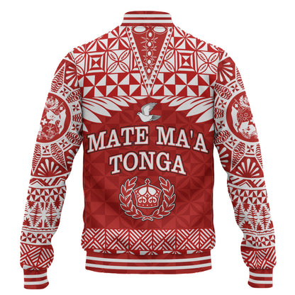 Tonga Baseball Jacket Mate Ma'a Tonga Rugby Royal Crown Polynesian Tribal Pride