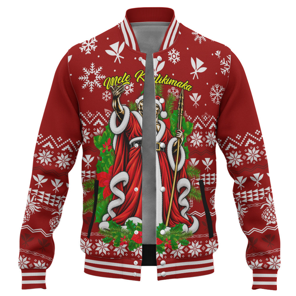 Hawaii Baseball Jacket Mele Kalikimaka King Kamehameha Santa Polynesian Holiday Spirit
