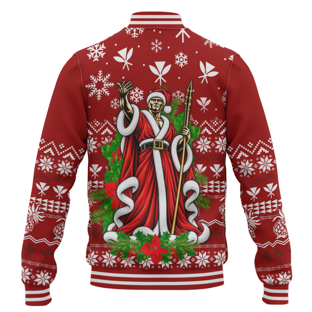 Hawaii Baseball Jacket Mele Kalikimaka King Kamehameha Santa Polynesian Holiday Spirit