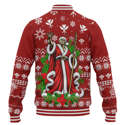 Hawaii Baseball Jacket Mele Kalikimaka King Kamehameha Santa Polynesian Holiday Spirit