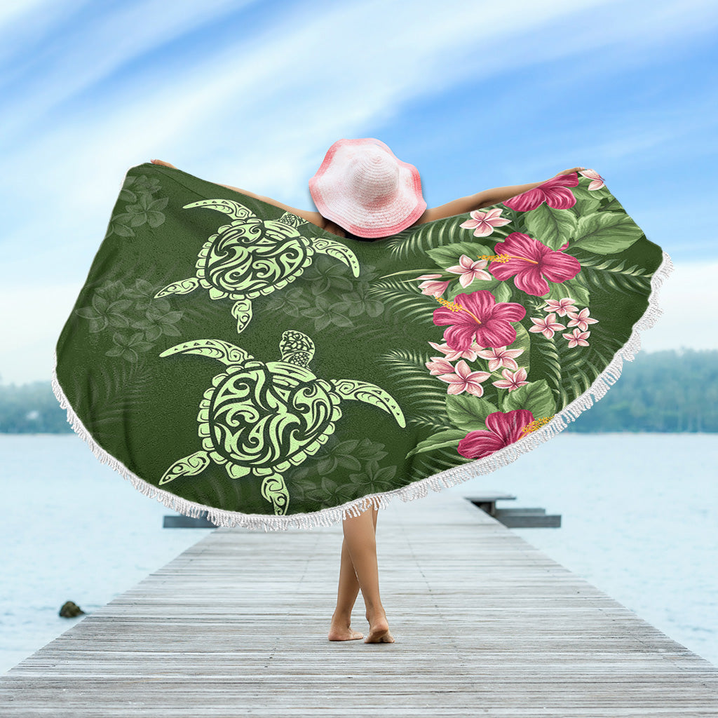 Hawaii Beach Blanket Polynesian Sea Turtle Hibiscus Tropical Style