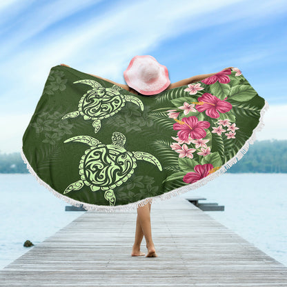 Hawaii Beach Blanket Polynesian Sea Turtle Hibiscus Tropical Style
