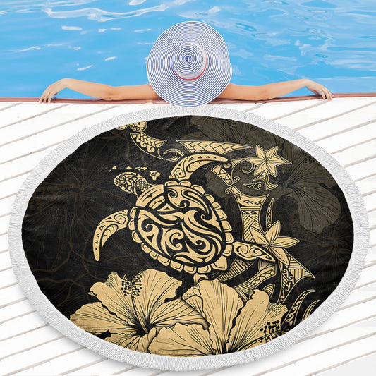 Hawaii Beach Blanket Golden Honu Hibiscus Serenity Style
