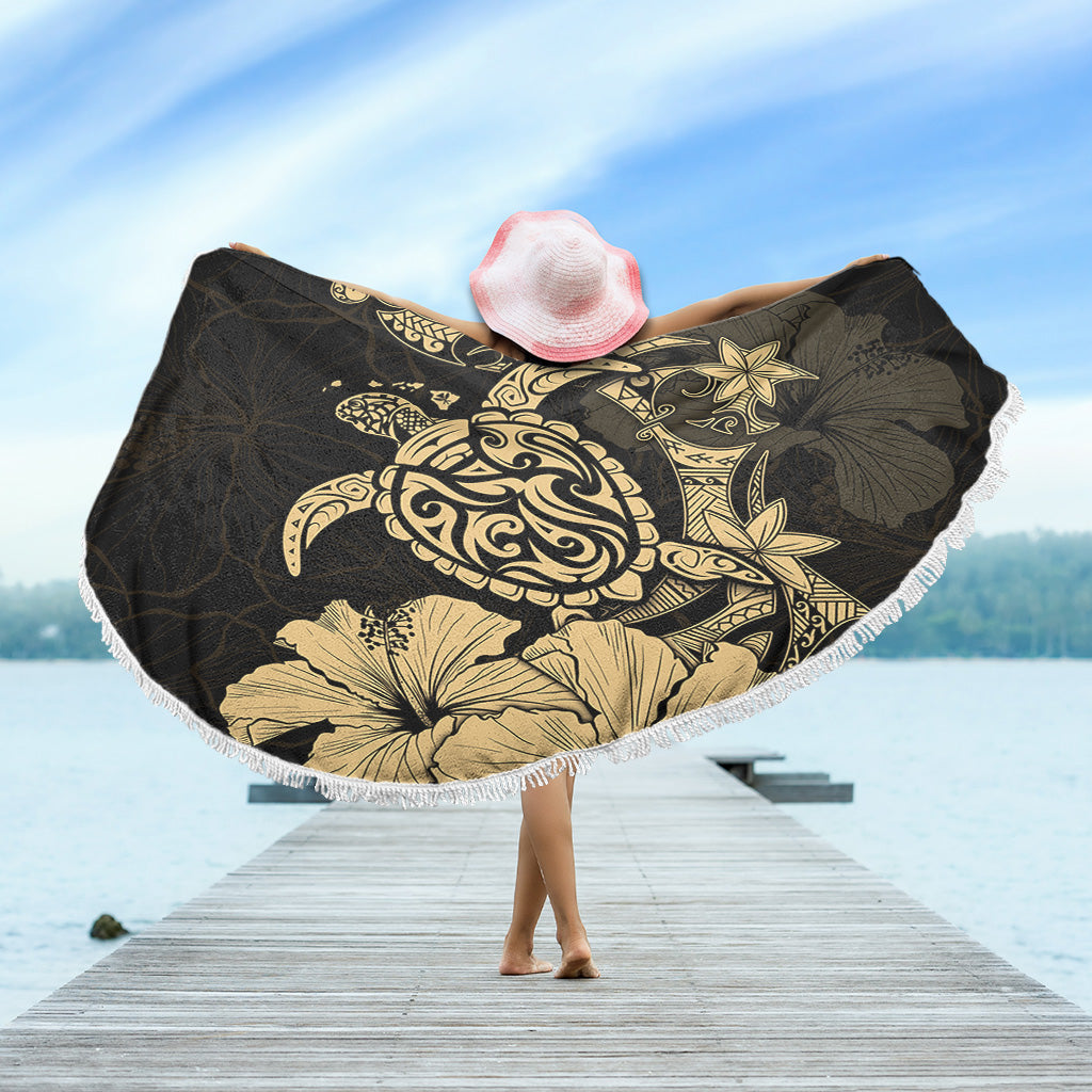 Hawaii Beach Blanket Golden Honu Hibiscus Serenity Style