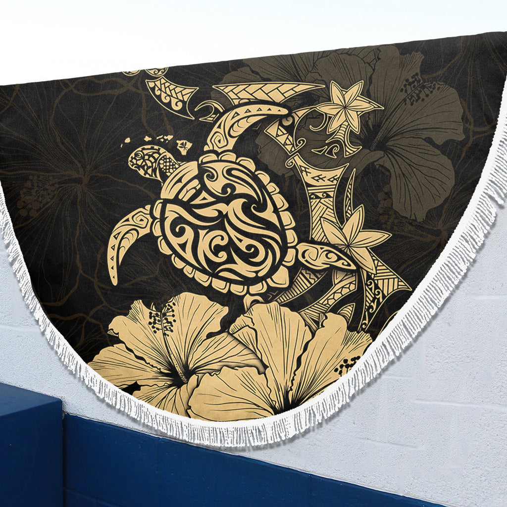 Hawaii Beach Blanket Golden Honu Hibiscus Serenity Style