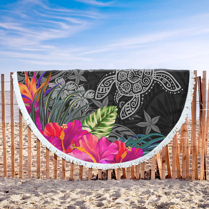 Hawaii Beach Blanket Tropical Honu Hibiscus Garden Style