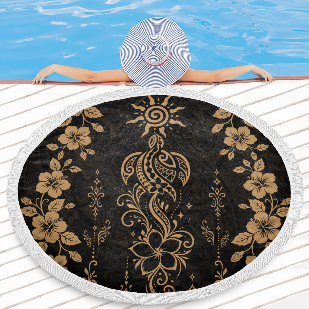 Hawaii Beach Blanket Vintage Honu Hibiscus Floral Elegance
