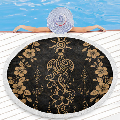 Hawaii Beach Blanket Vintage Honu Hibiscus Floral Elegance